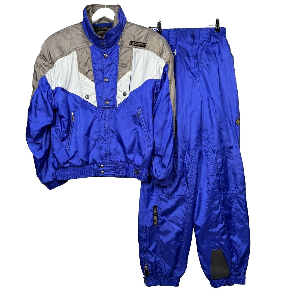 Vintage Descente Ski Suit Men Small 32 Waist Blue Purple Snow Jacket Pants 2 Pc